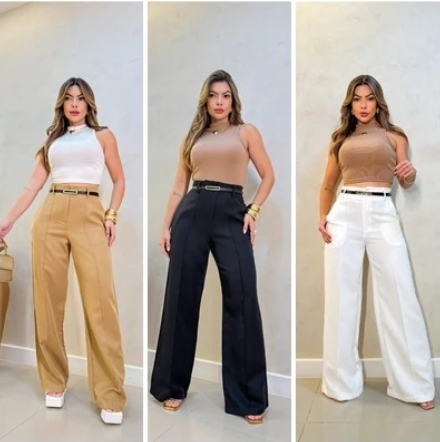 Calça Social Feminina Zara Modelo Pantalona Alfaiataria Com Cinto Lançamento Moda Zara elegância premium