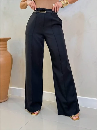 Calça Social Feminina Zara Modelo Pantalona Alfaiataria Com Cinto Lançamento Moda Zara elegância premium