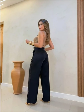 Calça Social Feminina Zara Modelo Pantalona Alfaiataria Com Cinto Lançamento Moda Zara elegância premium