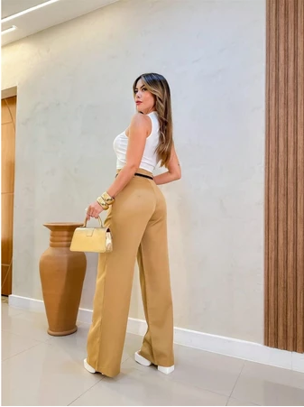 Calça Social Feminina Zara Modelo Pantalona Alfaiataria Com Cinto Lançamento Moda Zara elegância premium